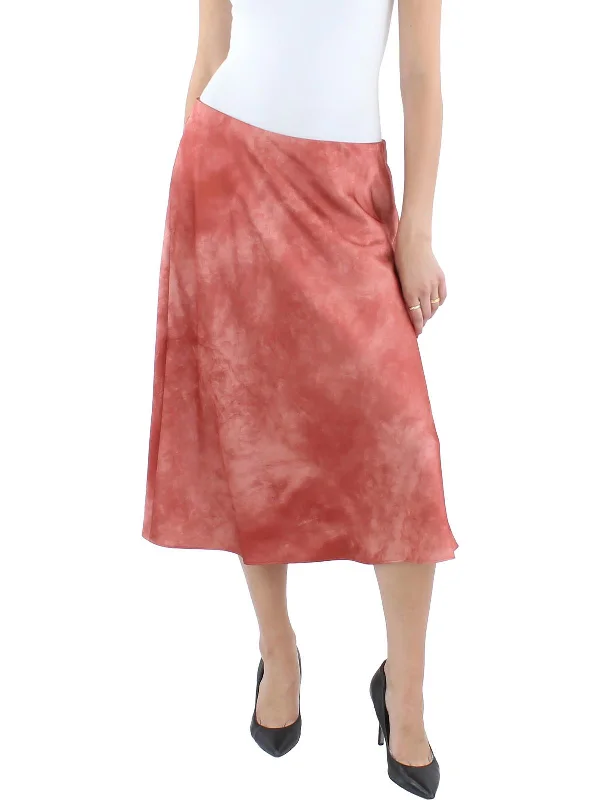 Womens Midi Satin A-Line Skirt