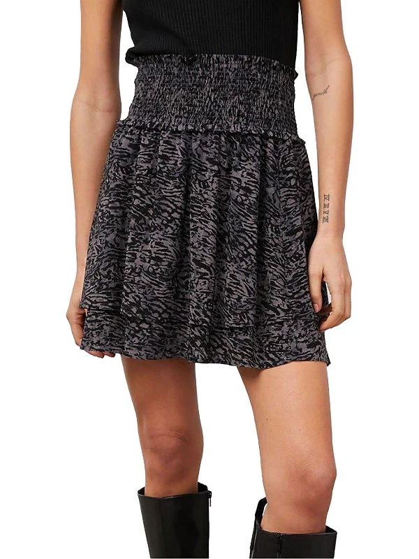 Womens Printed Tiered Mini Skirt