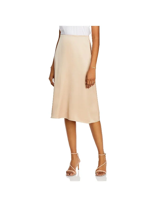 Womens Satin Below Knee Midi Skirt