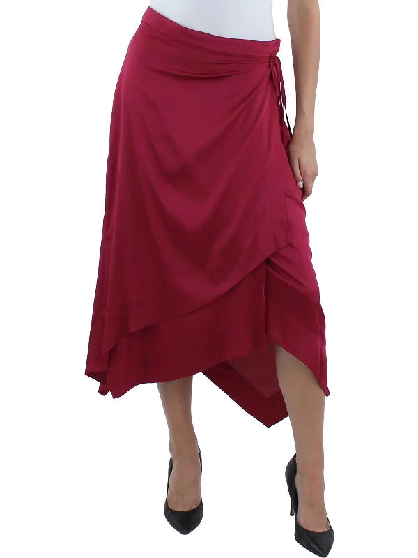 Womens Satin Handkerchief Hem Wrap Skirt