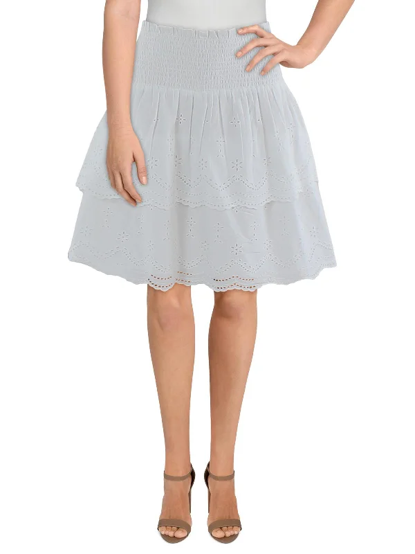 Womens Smocked Tiered Mini Skirt