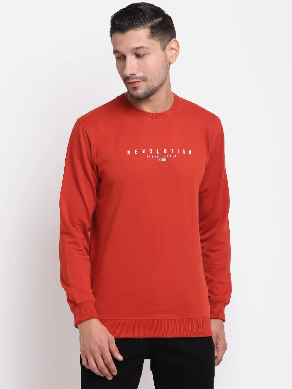 Men Round Neck Full Sleeves Rust Casual Sweatshirt