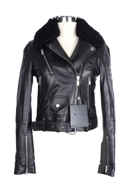 Leather W/ Shearling Collar Moto Jacket